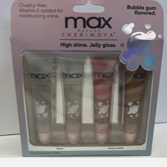 Max Makeup Cherimoya Bubble Gum Lip Gloss Set – High Shine Jelly Gloss (4 Pack) - Picture 2 of 2